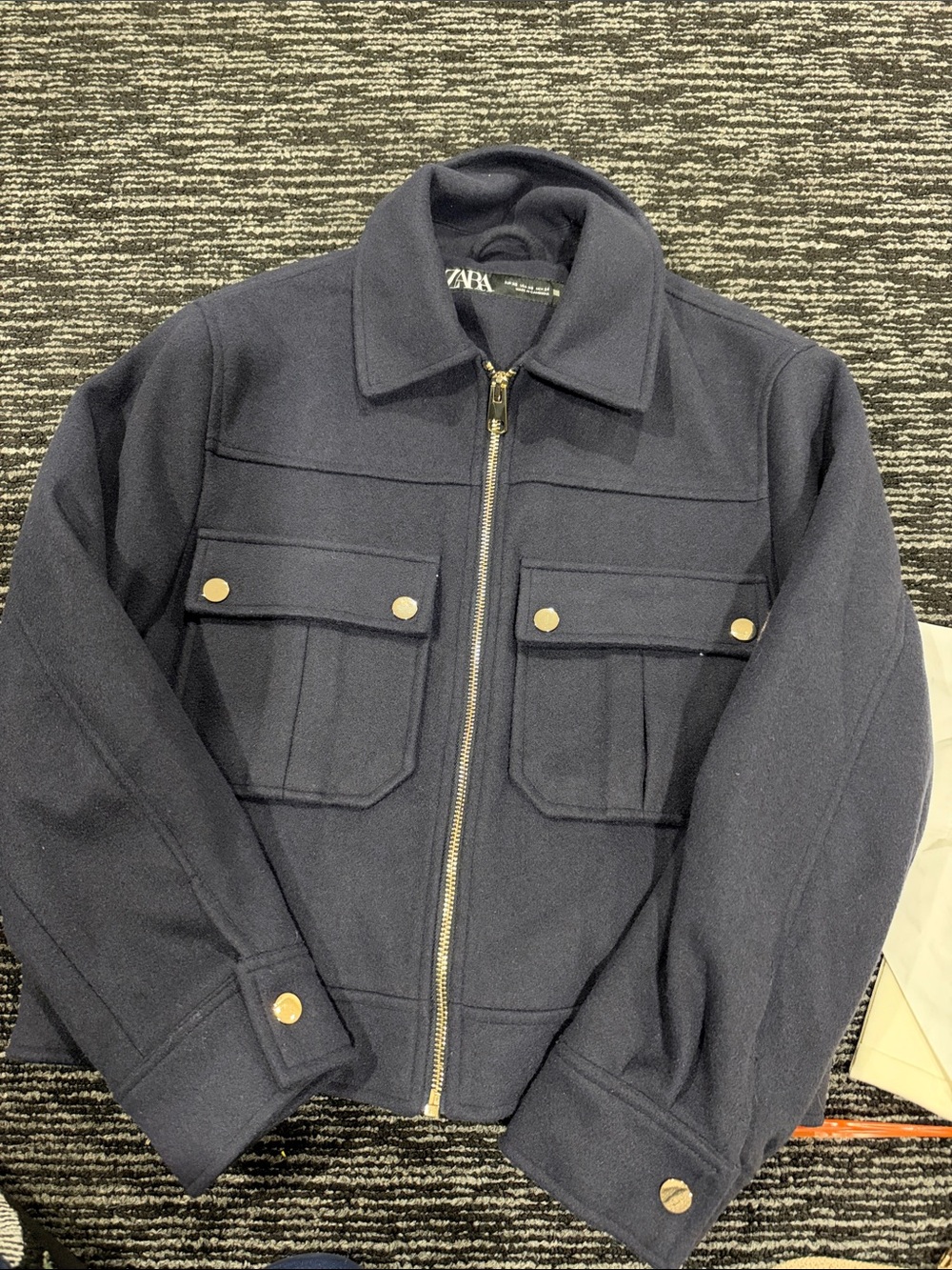 Zara Men’s Navy Field Jacket with Gold Hardware
